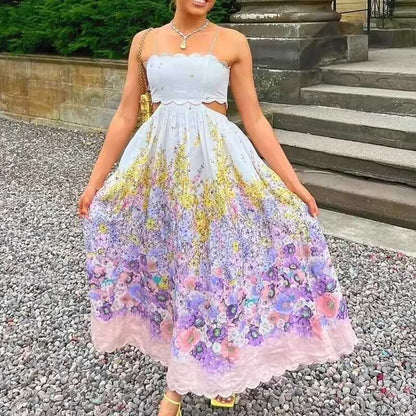 🌸Neuer Sommer-Schnäppchenverkauf 2024💕Blumiges Spaghettiträgerkleid mit Taillenausschnitt