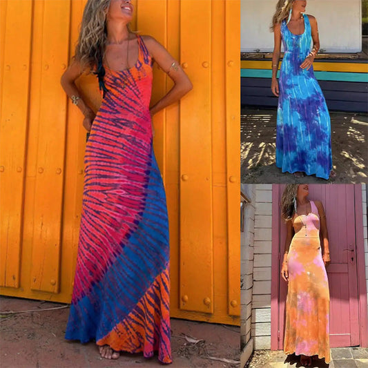 Sexy rückenfreies Maxikleid mit Kreuzmuster für Damen