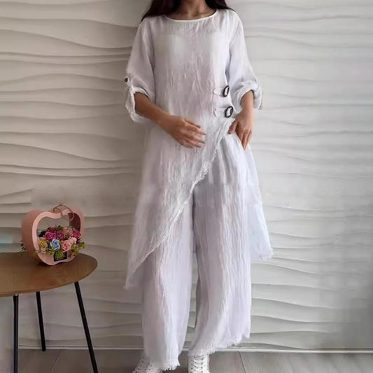 57%Rabatte🔥 Super bequem🔥 Lässiger 2-teiliger Anzug mit Rundhalsausschnitt für Damen