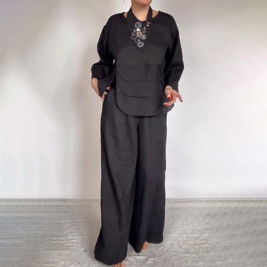 Lässiges, lockeres 2-teiliges Outfit für Damen aus Satinoberteil und -hose