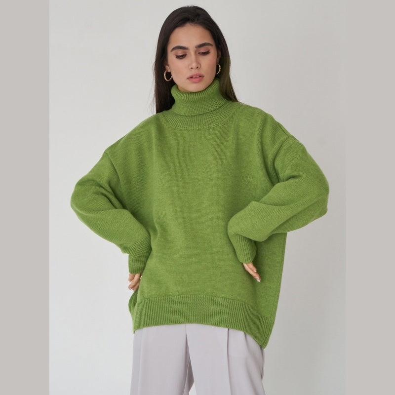 Lässiger, einfarbiger Rollkragenpullover für Damen