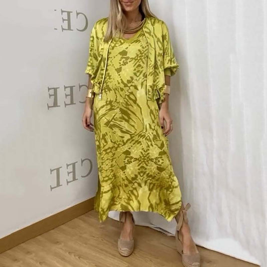 Zweiteiliges Set aus lässigem, bedrucktem Kleid für Damen im Herbst