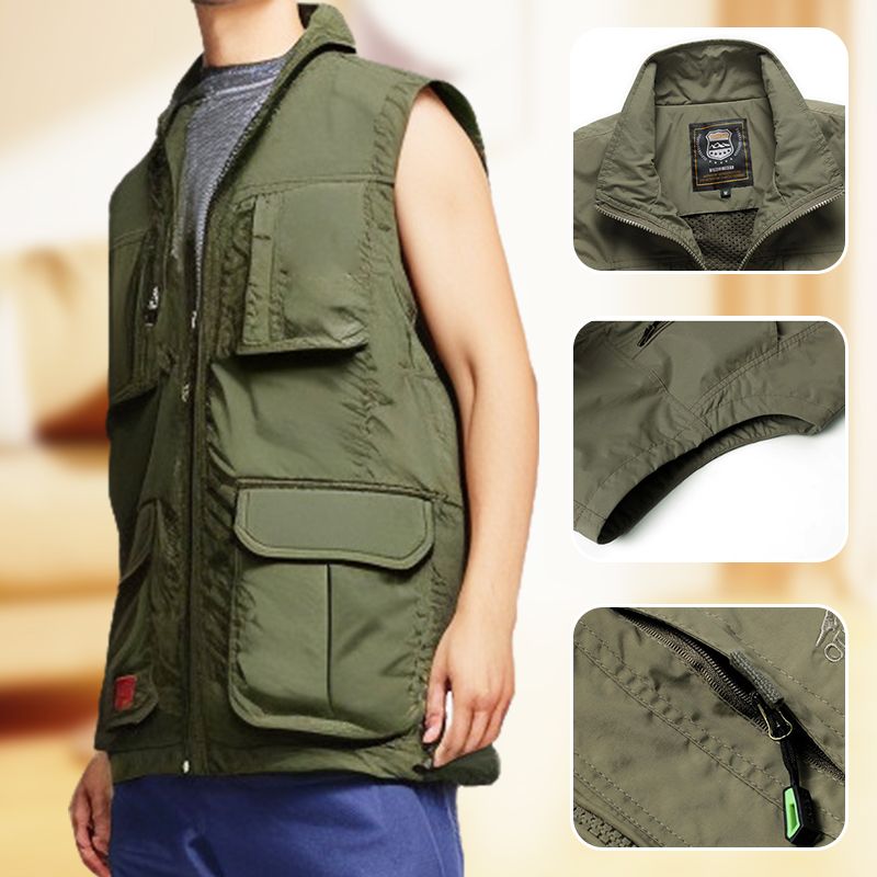 Men’s Outdoor Fishing Quick-dry Zipper Vest with Multi-pockets