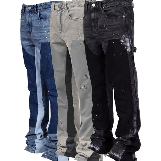 Retro-Jeans im Colorblock-Patchwork-Stil mit Micro-Flare für Herren