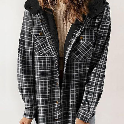 🔥🔥Damen Herbst und Winter verdickter Flanell langärmelige karierte Kapuzenjacke