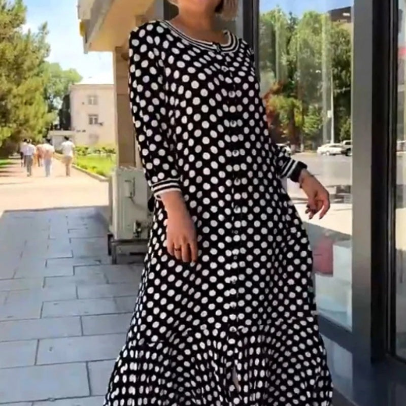 Schickes, elegantes Polka Dot-Kleid mit langen Ärmeln für Damen