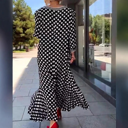 Schickes, elegantes Polka Dot-Kleid mit langen Ärmeln für Damen