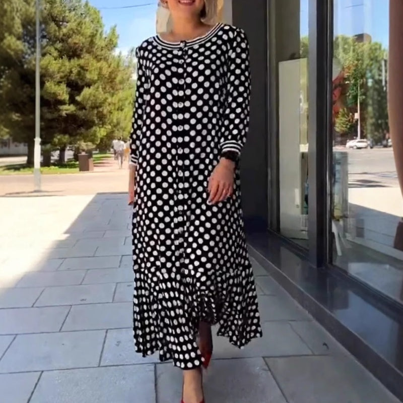 Schickes, elegantes Polka Dot-Kleid mit langen Ärmeln für Damen