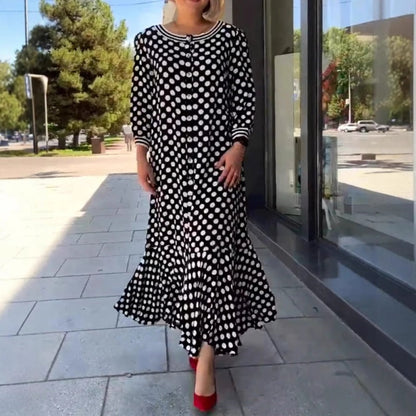 Schickes, elegantes Polka Dot-Kleid mit langen Ärmeln für Damen