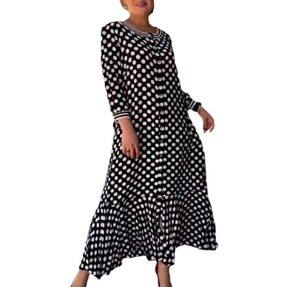 Schickes, elegantes Polka Dot-Kleid mit langen Ärmeln für Damen