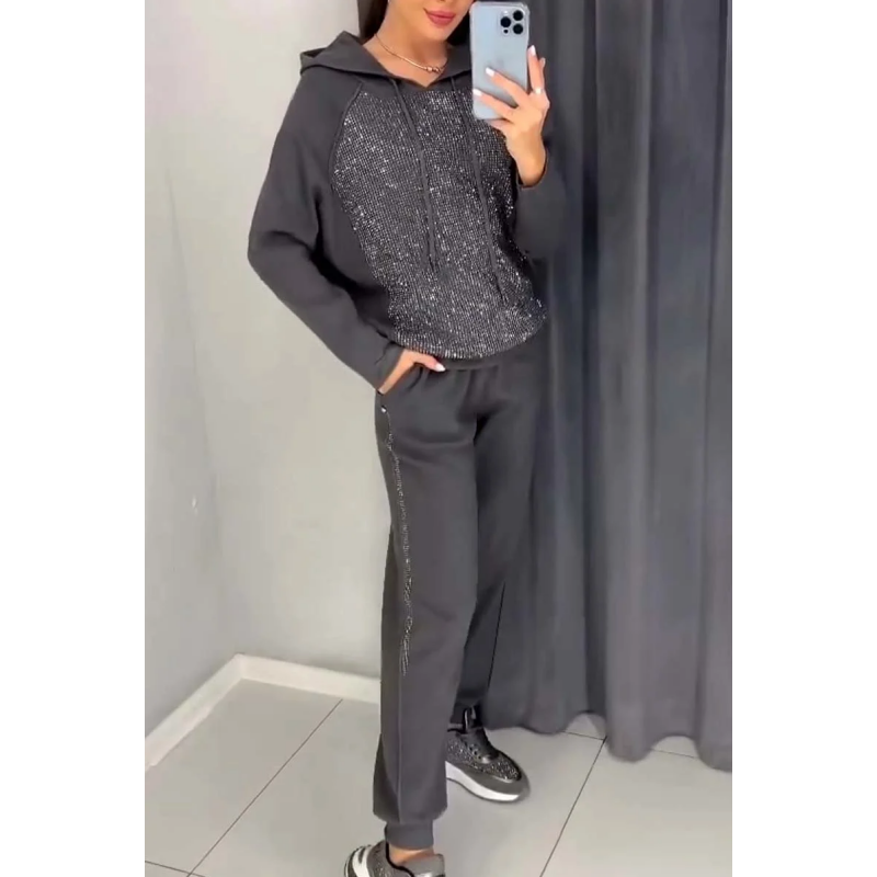 Sweatshirt mit Kapuze und Jogginghose mit Bündchen für Damen, 2-teiliges Set