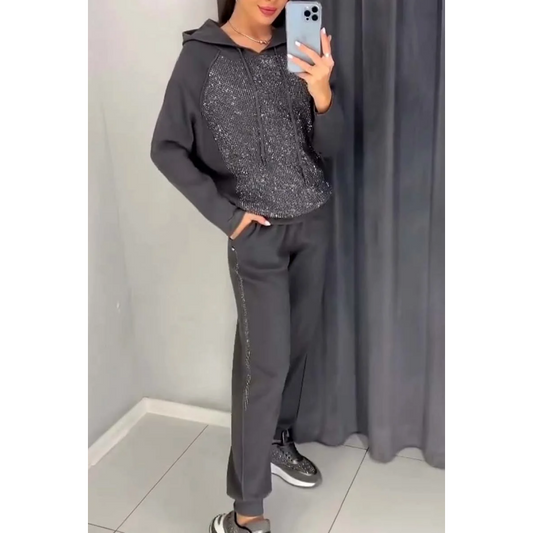 Sweatshirt mit Kapuze und Jogginghose mit Bündchen für Damen, 2-teiliges Set