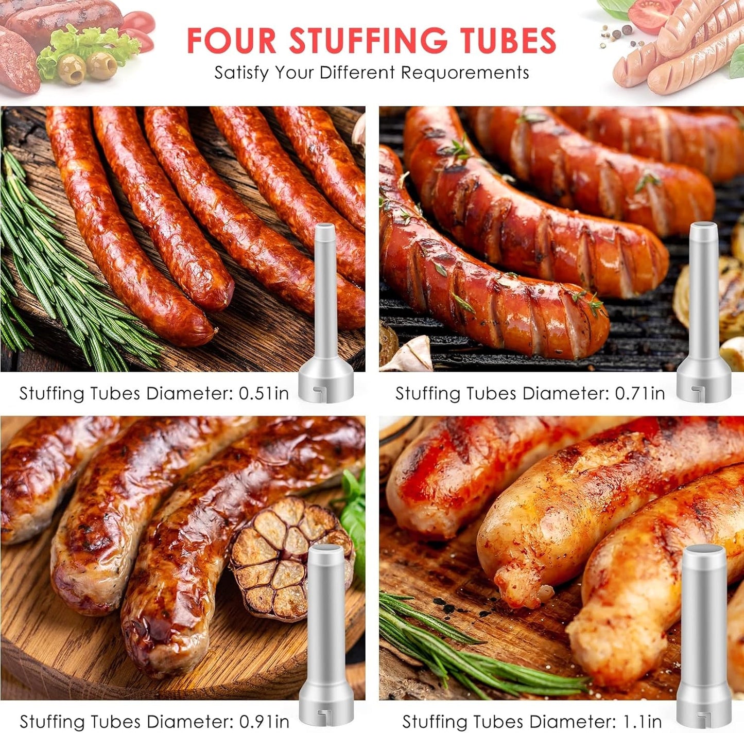 Sausage Stuffer with 4 Different Sizes Stuffing Tubes