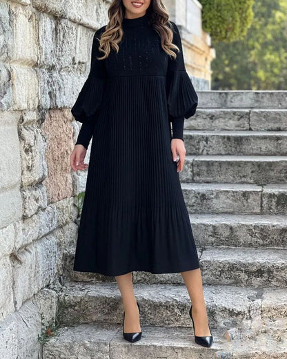 Elegantes Kleid mit Laternenärmeln in Volltonfarbe