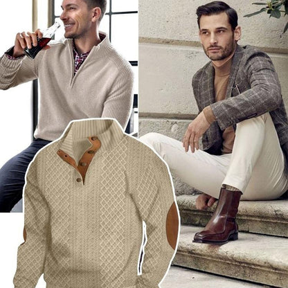 Lässiger Pullover mit langen Ärmeln und Ellbogenpatches für Herren