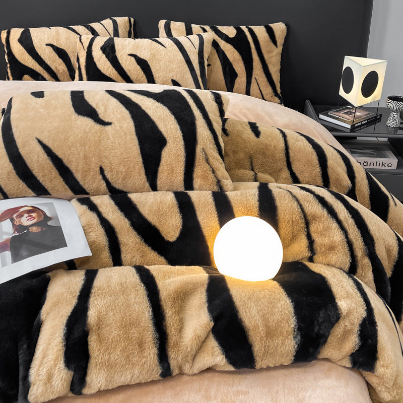 Plush Thickened Warm Zebra Print 4pcs Bedding Set