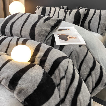 Plush Thickened Warm Zebra Print 4pcs Bedding Set