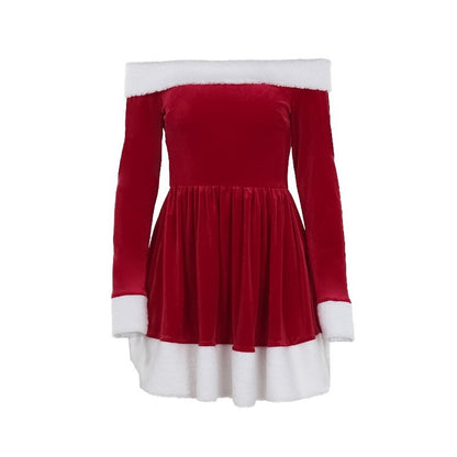 🎅Weihnachtsvorverkauf🥰Weihnachtskleid mit One-Shoulder-Träger und A-Swing für Damen