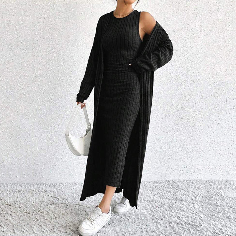 Women's Elegant Slim Knit Dress and Cardigan Set