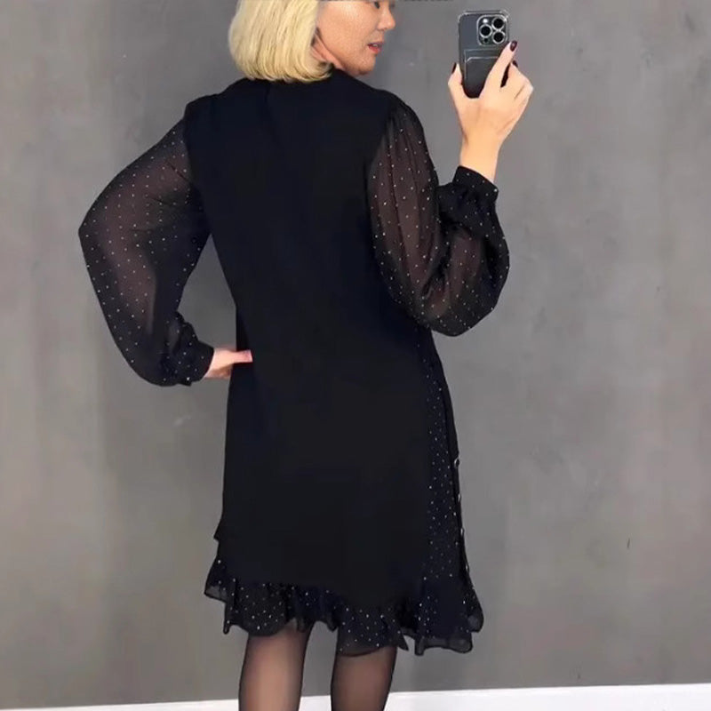 Damenkleid mit Rundhalsausschnitt, einfarbig und Strasssteinen📦 Freie Lieferung📦