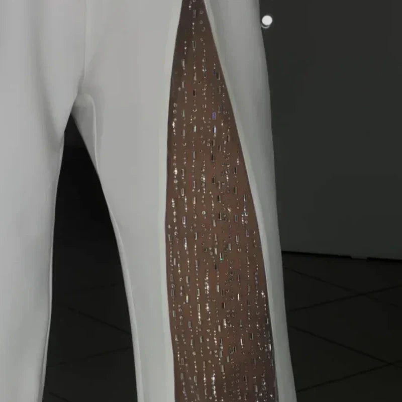 ✨👠Damen One Shoulder Glitter Mesh Flared Jumpsuit🖤 Mode Party Essential, funkeln und glänzen, ziehen Sie die Aufmerksamkeit auf sich!