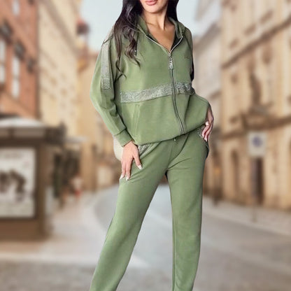 🎄🔥Damen Pailletten -Verziertes einfarbiges lässiges 2-teiliges Set