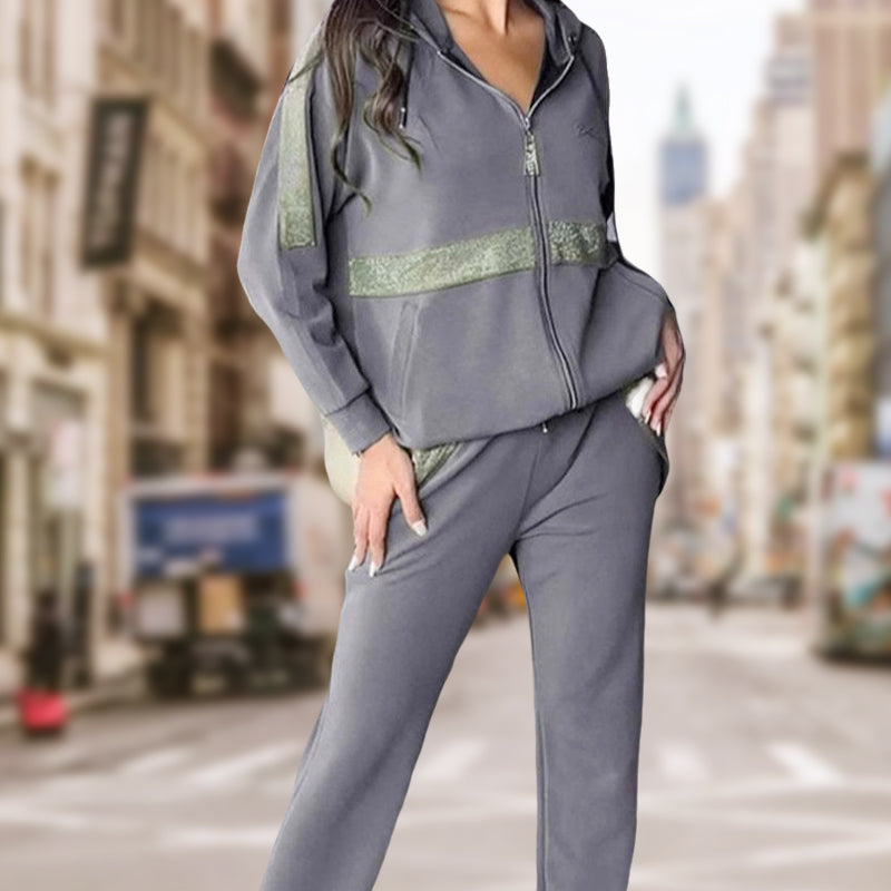 🎄🔥Damen Pailletten -Verziertes einfarbiges lässiges 2-teiliges Set