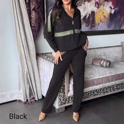 🎄🔥Damen Pailletten -Verziertes einfarbiges lässiges 2-teiliges Set