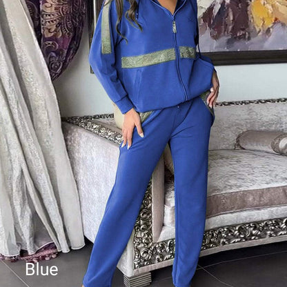 🎄🔥Damen Pailletten -Verziertes einfarbiges lässiges 2-teiliges Set