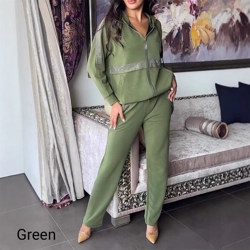 🎄🔥Damen Pailletten -Verziertes einfarbiges lässiges 2-teiliges Set