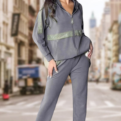 🎄🔥Damen Pailletten -Verziertes einfarbiges lässiges 2-teiliges Set