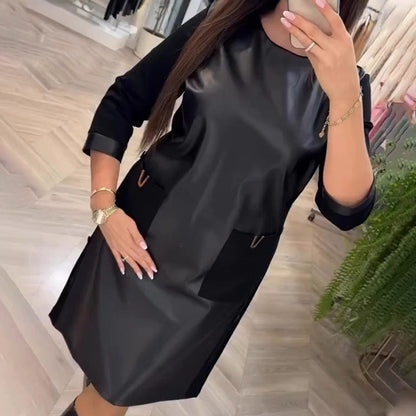 🖤Neu eingetroffen 50% RABATT🖤Elegantes Lederkleid für Frauen