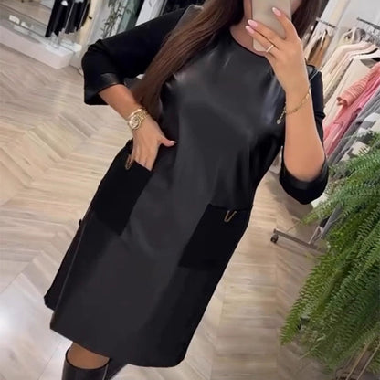 🖤Neu eingetroffen 50% RABATT🖤Elegantes Lederkleid für Frauen