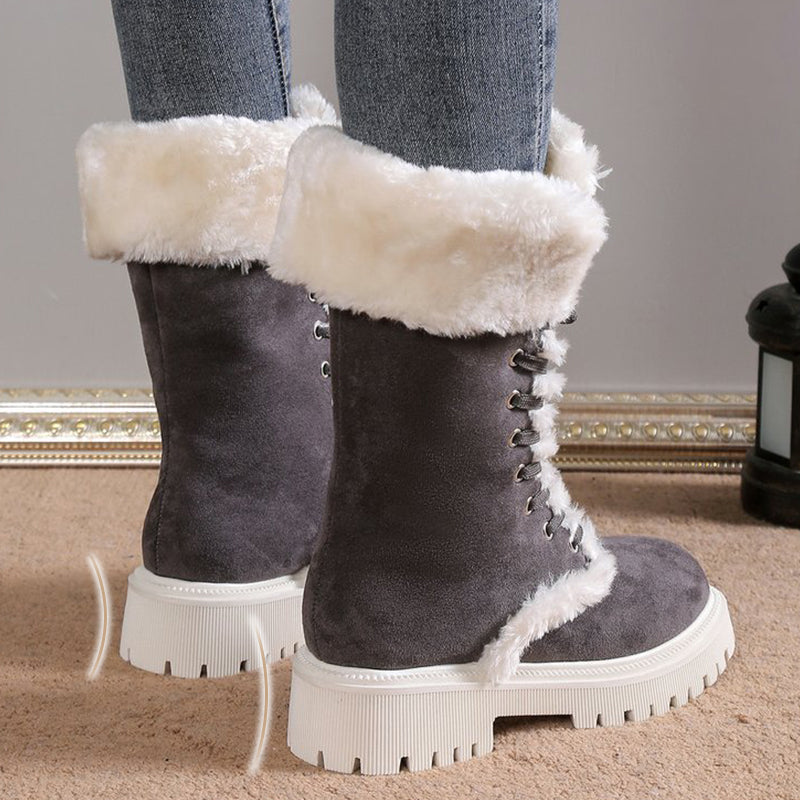 Damen-Schneestiefel aus Baumwolle mit mittelhohem Schaft und Plüschfutter