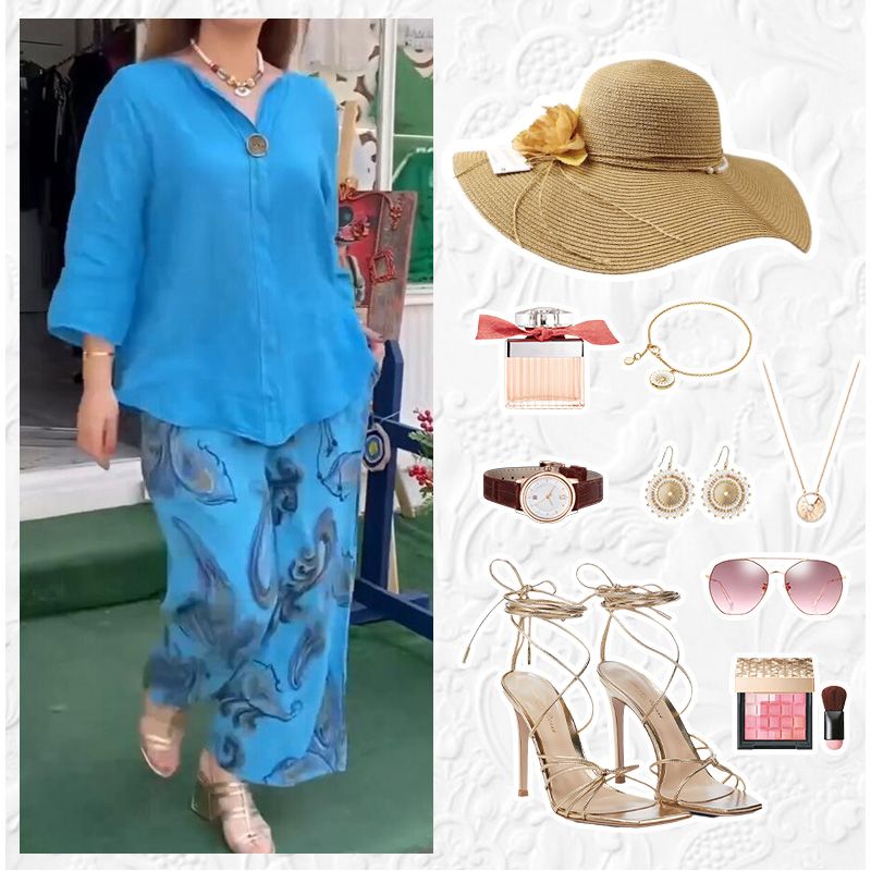 2-teiliges Set aus lässiger bedruckter Langarmbluse und Hose mit weitem Bein für Damen