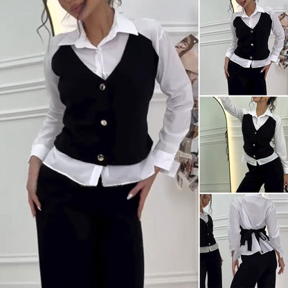 🩷Damen Set aus Hemd mit Weste in Layering-Optik und Hose