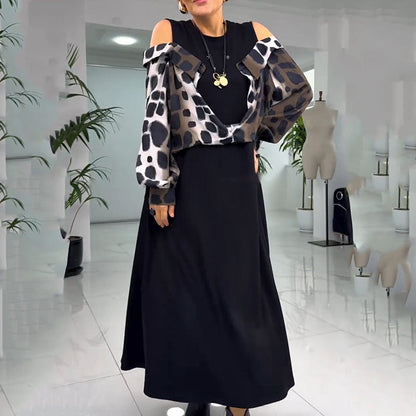 💥Neue Frühjahrskleidung 50% RABATT💥Damen einzigartiges Kleid in Layering-Optik mit Cold Shoulder