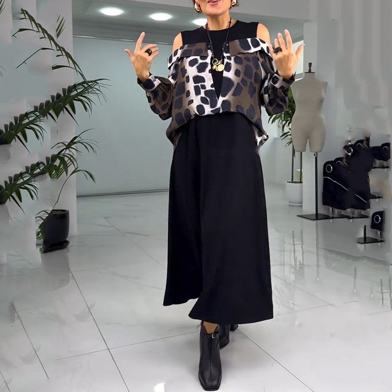 💥Neue Frühjahrskleidung 50% RABATT💥Damen einzigartiges Kleid in Layering-Optik mit Cold Shoulder