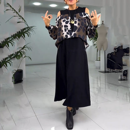 💥Neue Frühjahrskleidung 50% RABATT💥Damen einzigartiges Kleid in Layering-Optik mit Cold Shoulder