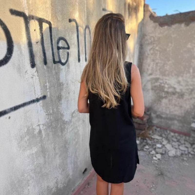 Ärmelloses Kleid mit Knopfleiste und V-Ausschnitt für Damen