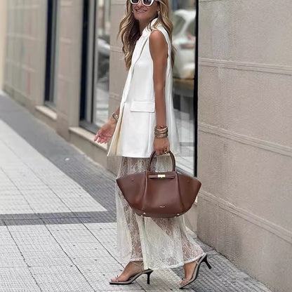 2-teiliges Set aus ärmelloser Blazerweste und Spitzenrock