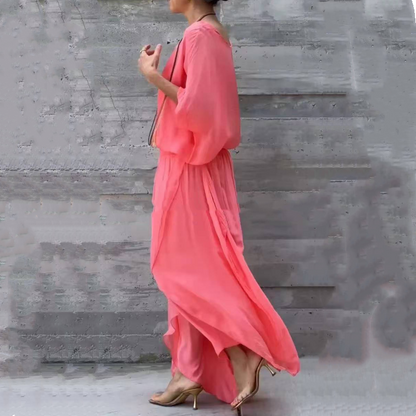 2-teiliges Set aus Chiffon mit lockerem Oberteil und weiten Schlitzhosen