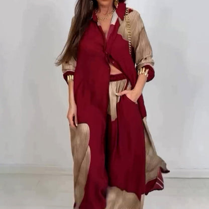 Set aus langem Hemd mit durchgehender Knopfleiste und Hose mit Kordelzug