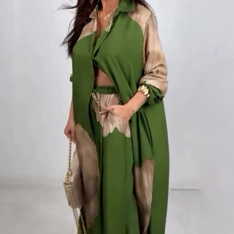 Set aus langem Hemd mit durchgehender Knopfleiste und Hose mit Kordelzug