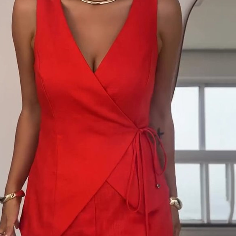 Ärmelloses Wickeltop und Shorts mit hoher Taille für Damen