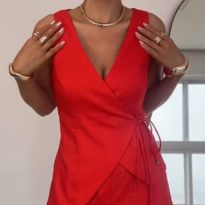 Ärmelloses Wickeltop und Shorts mit hoher Taille für Damen