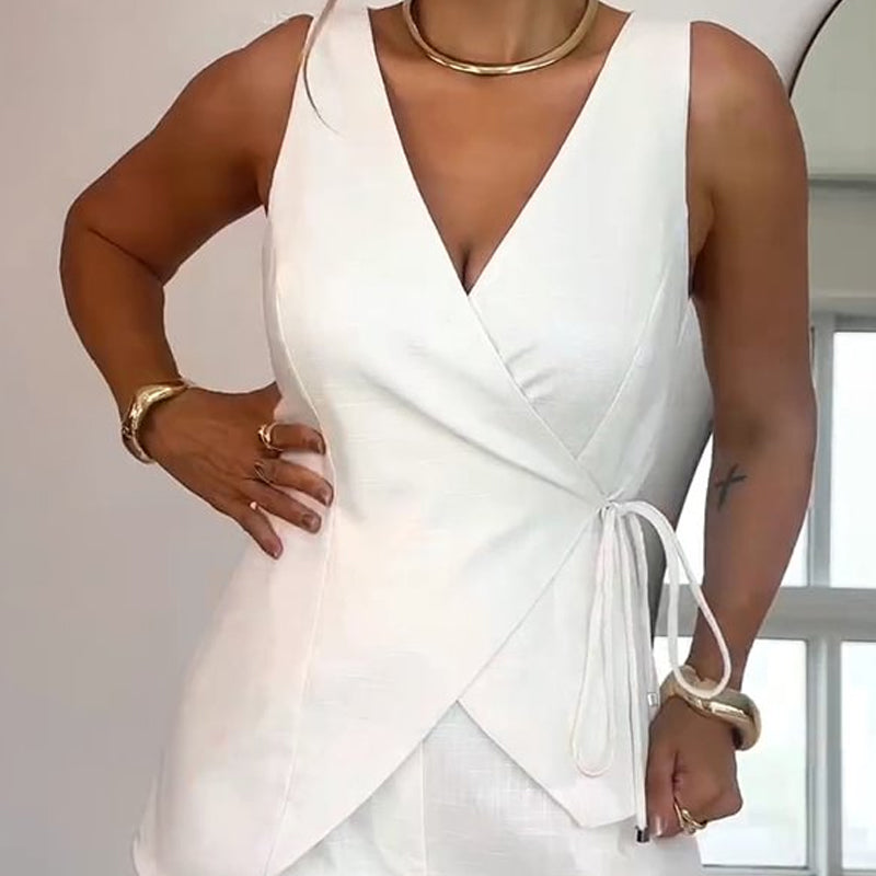 Ärmelloses Wickeltop und Shorts mit hoher Taille für Damen