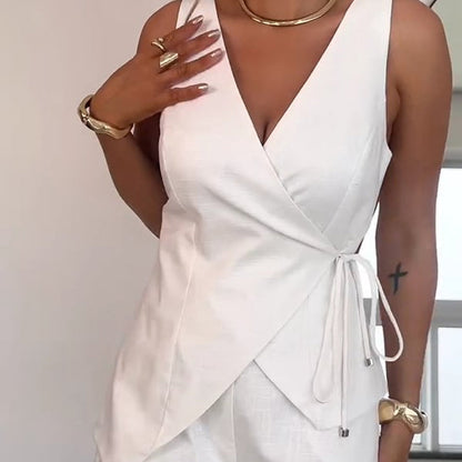 Ärmelloses Wickeltop und Shorts mit hoher Taille für Damen