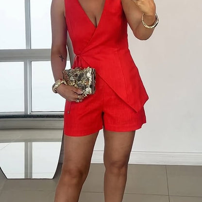 Ärmelloses Wickeltop und Shorts mit hoher Taille für Damen