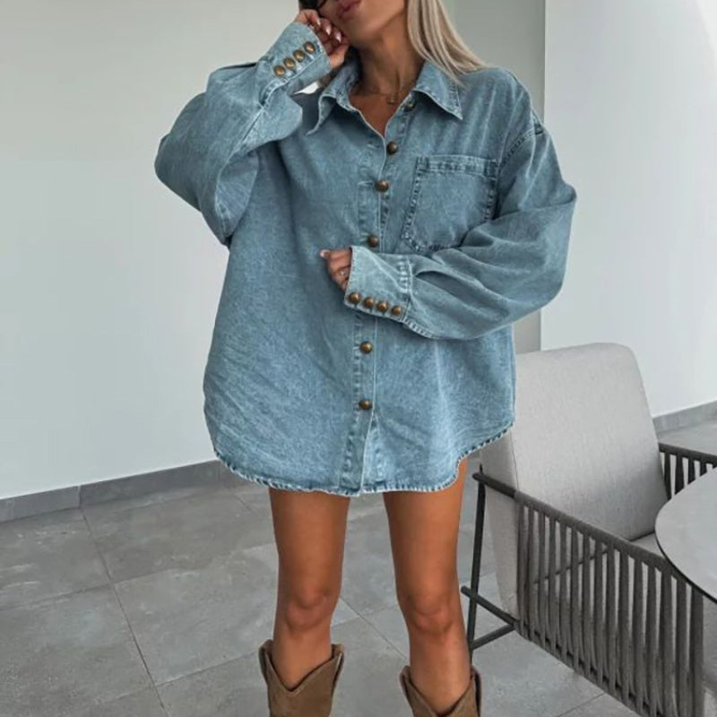 ✨Frühsommer Neu✨Damen Sommer Denim Set Oversized Shirt & Rock Shorts